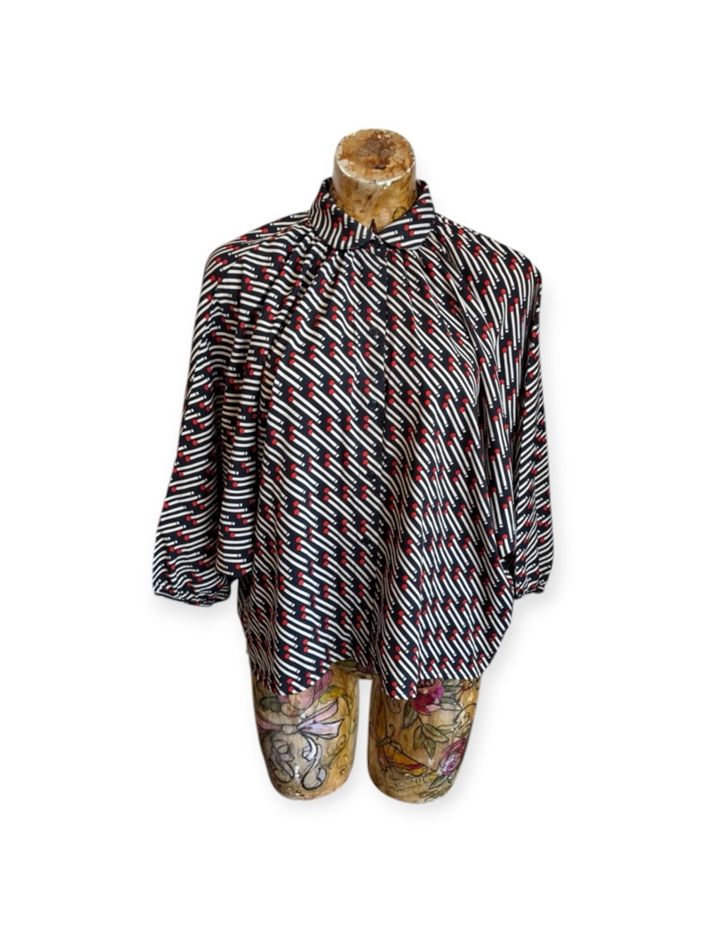 Porridge Batwing Blouse Printed Top Boho Flowy Oversized Shirt small retro style